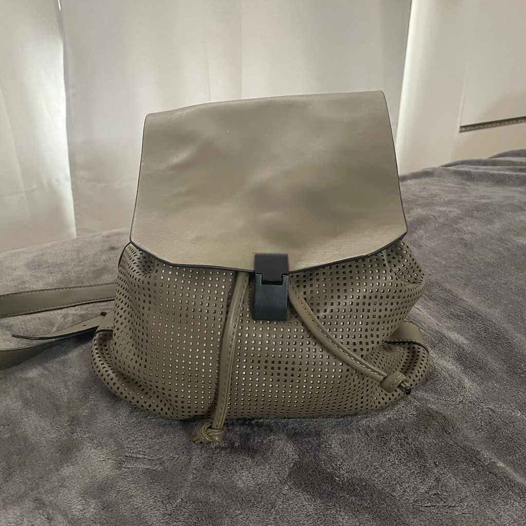 Green Draw String Leather Backpack